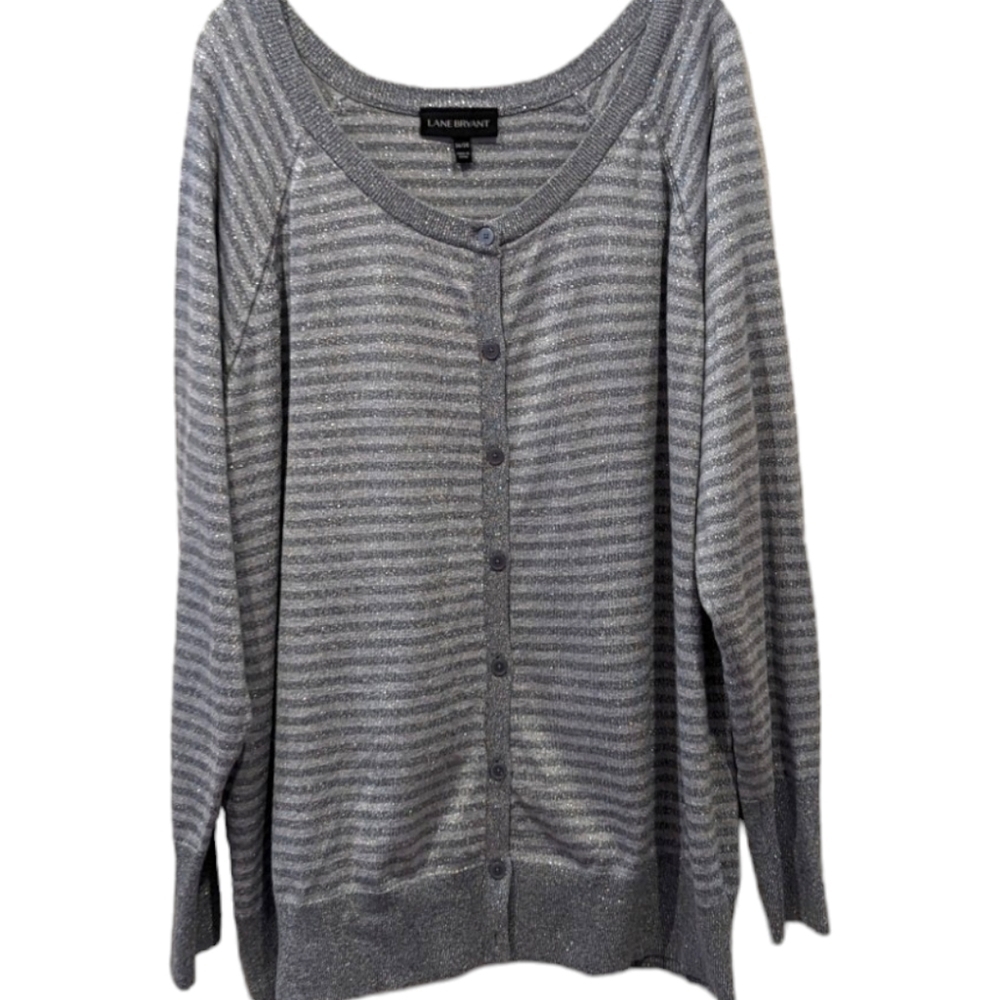 Lane Bryant Silver Striped Metallic Button up Plus Size Cardigan Sweater (26-28)